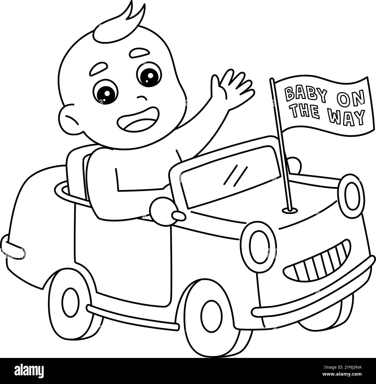 Baby Shower Baby sur la page de coloration isolée de voiture Illustration de Vecteur