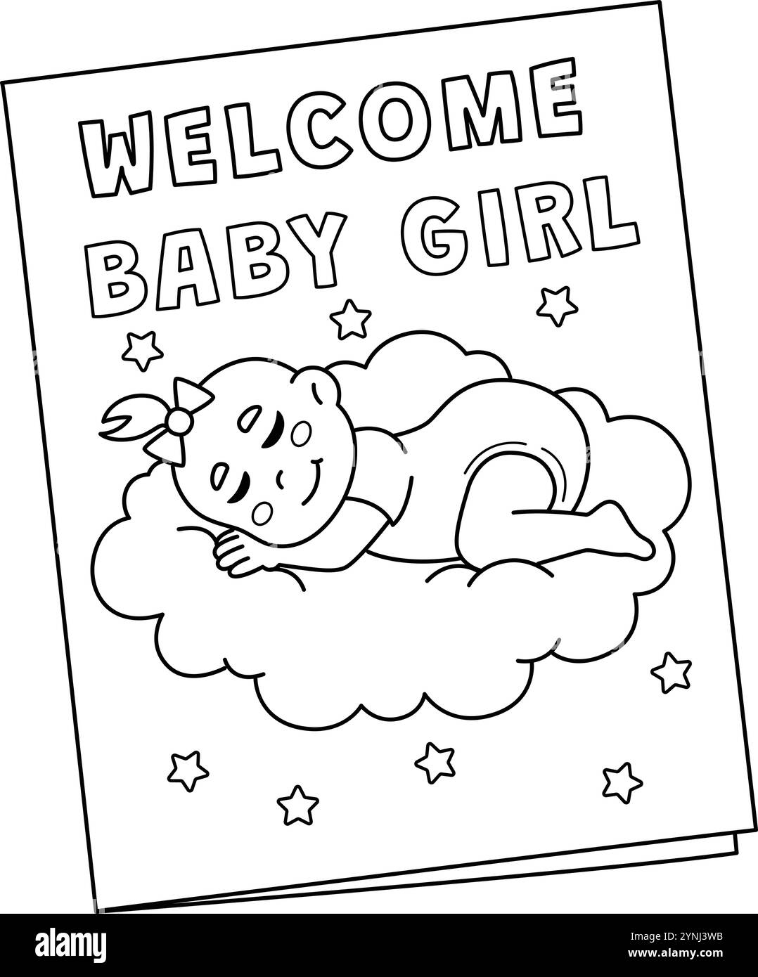 Baby Shower Bienvenue bébé fille coloration isolée Illustration de Vecteur