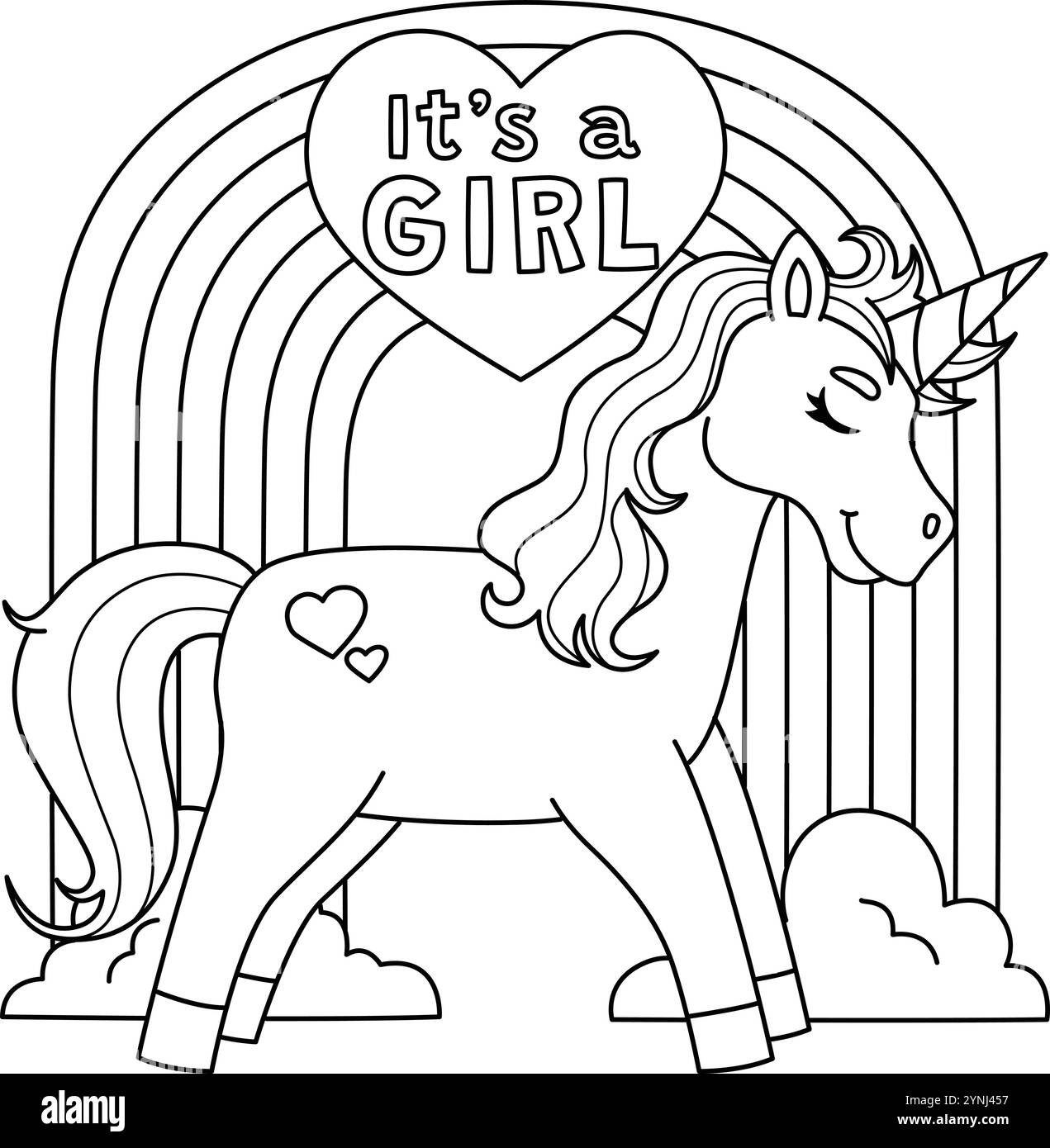 Baby Shower It A Girl Unicorn Isolated Coloring Illustration de Vecteur