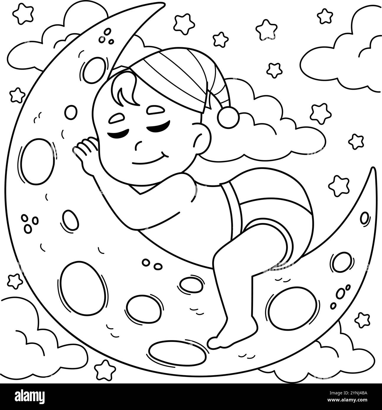 Baby Shower Baby Sleeping on the Moon Coloriage Illustration de Vecteur