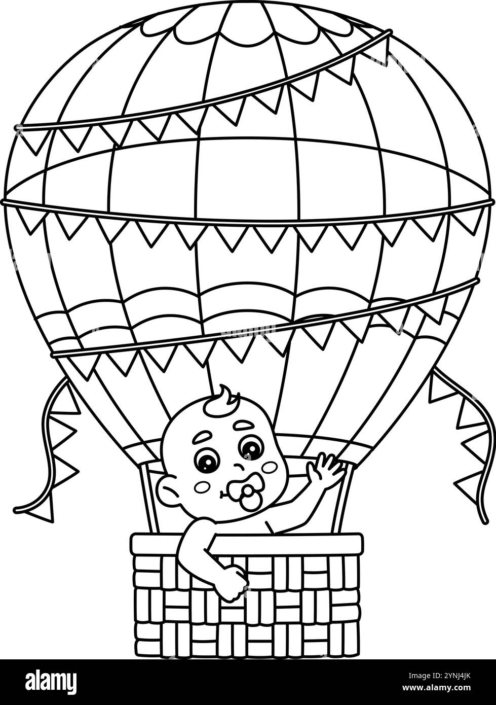 Bébé douche bébé sur une montgolfière isolé Illustration de Vecteur