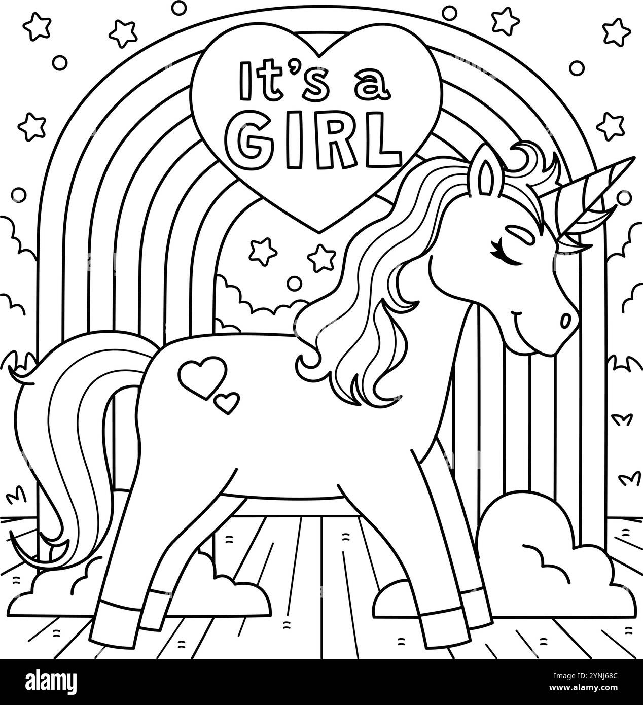Baby Shower ITS A Girl Unicorn Coloring page Illustration de Vecteur