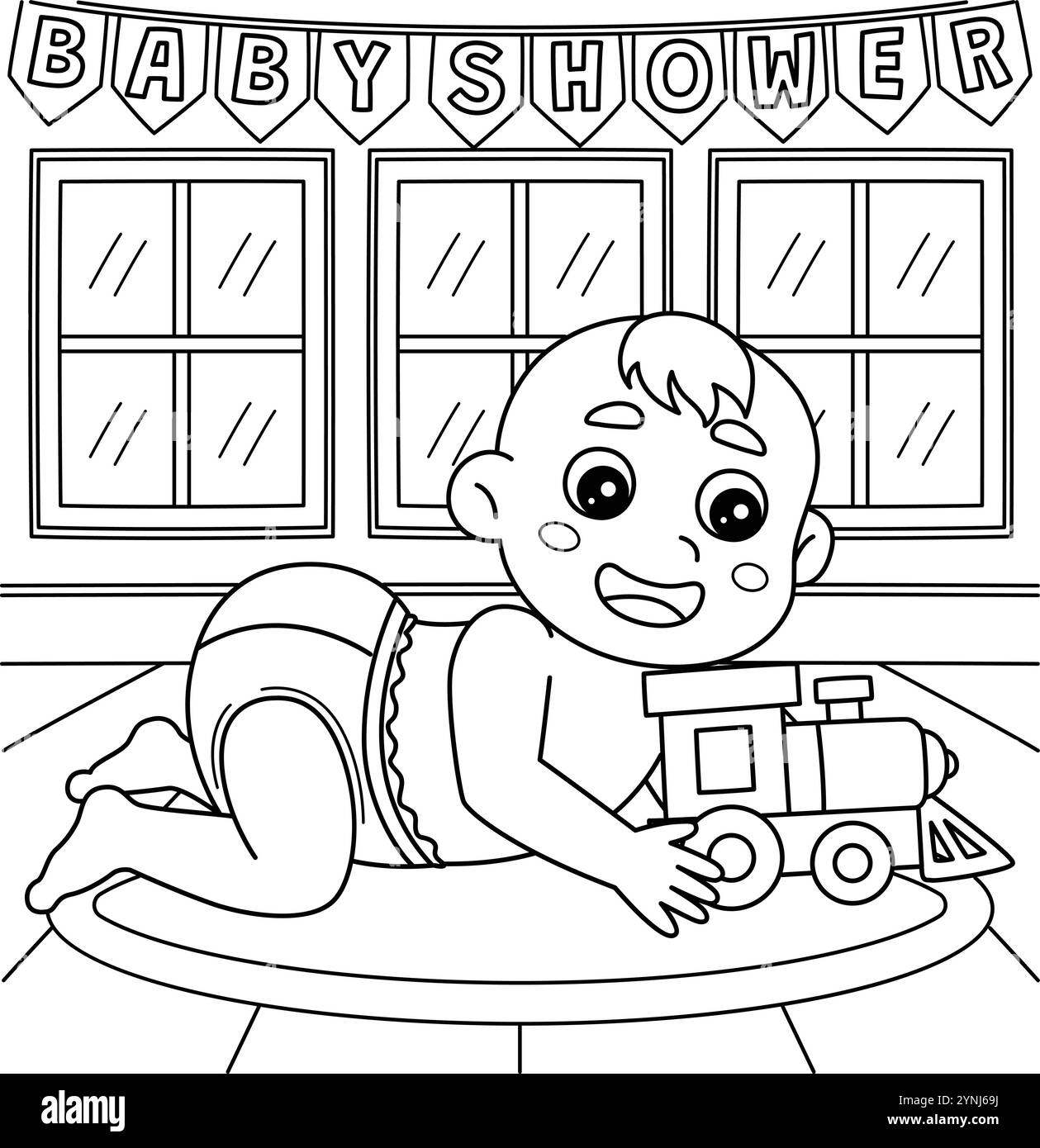 Baby Shower Baby Boy jouant avec Toys Coloring Illustration de Vecteur