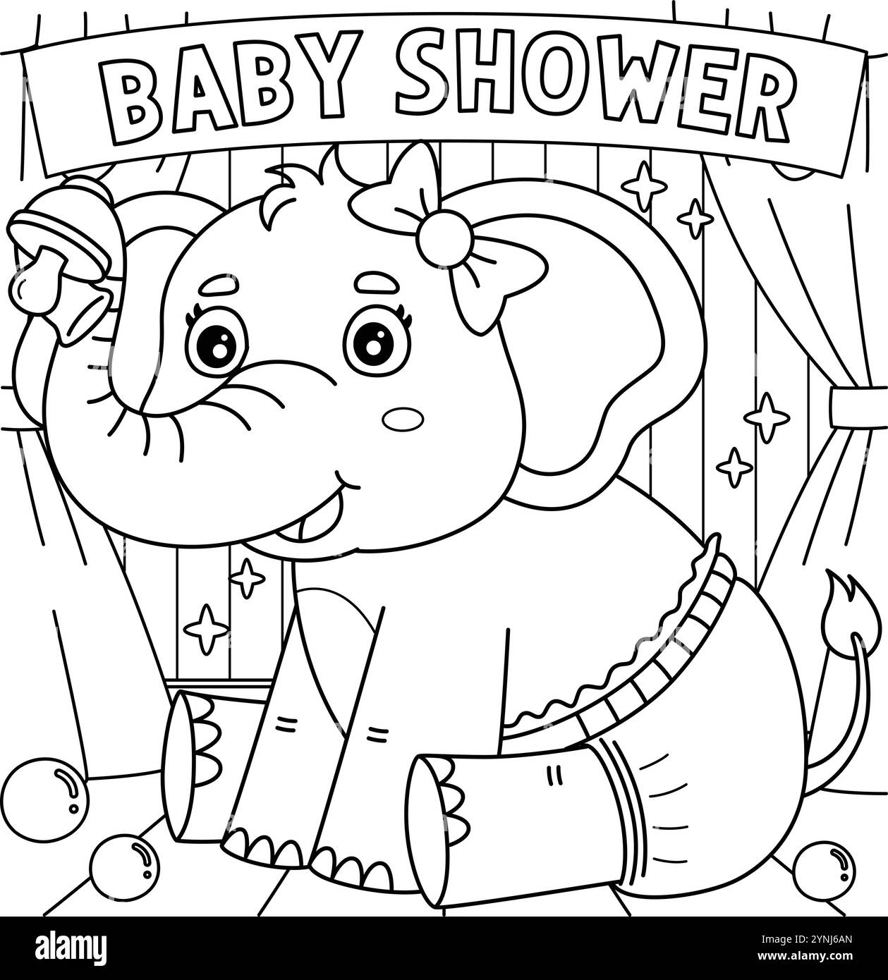 Baby Shower Baby Girl Elephant Coloriage page Illustration de Vecteur