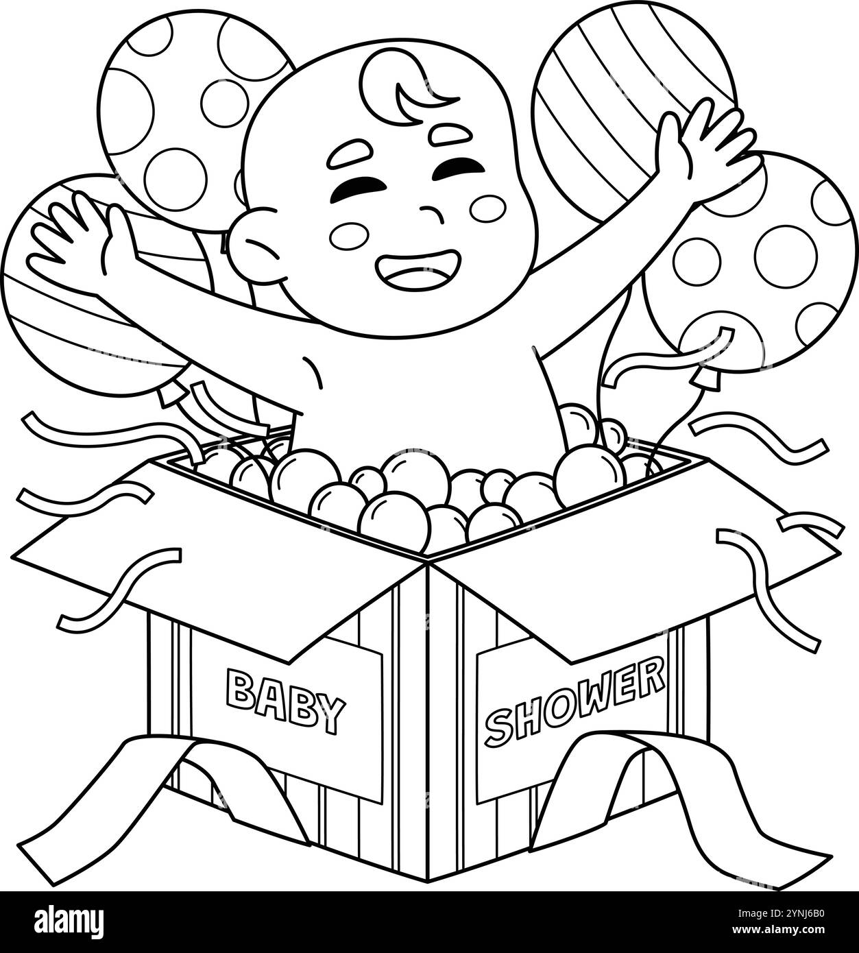 Page de coloration isolée de boîte surprise de douche de bébé Illustration de Vecteur