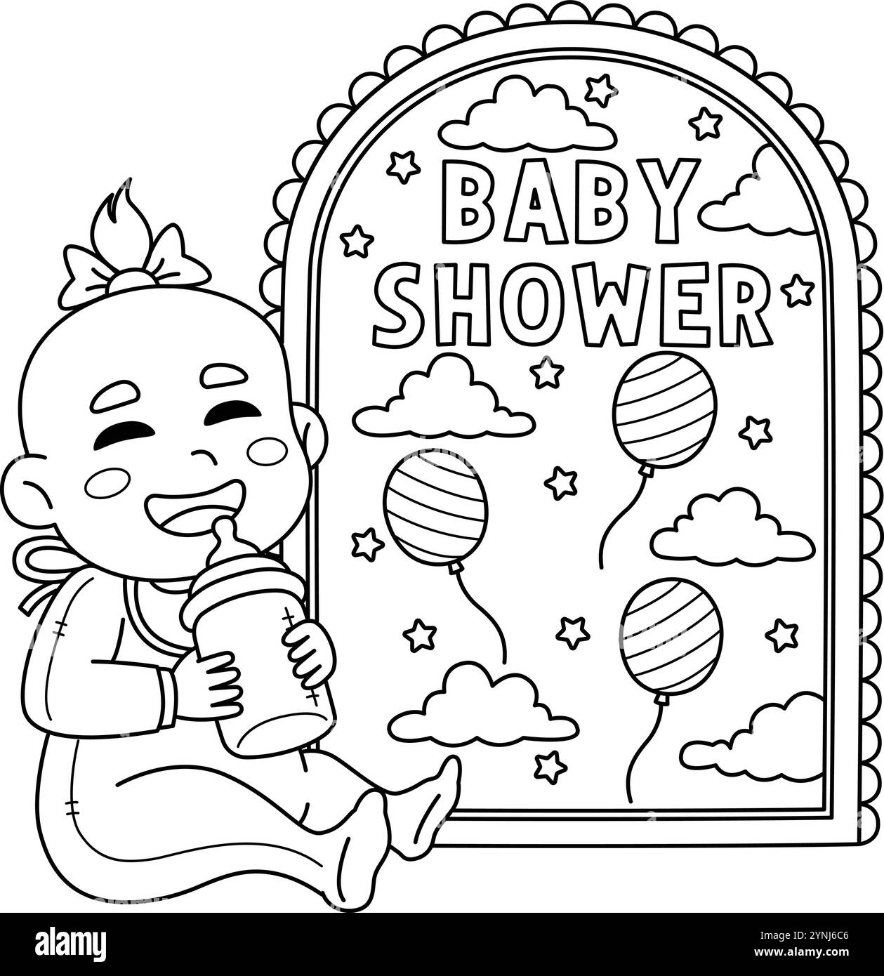 Baby Shower Baby buvant du lait colorant isolé Illustration de Vecteur