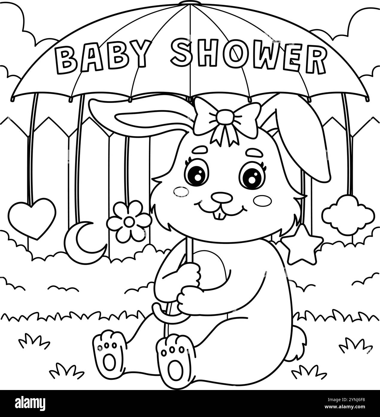 Baby Shower Bunny Girl Coloriage page pour les enfants Illustration de Vecteur