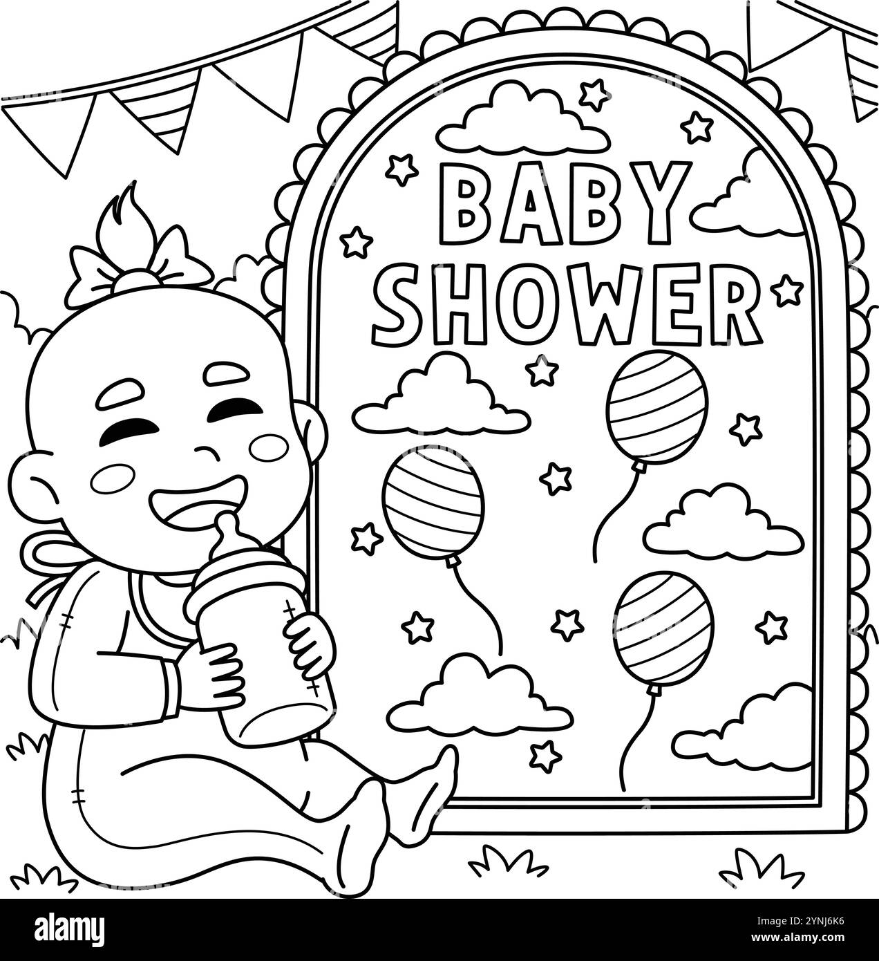 Baby Shower Baby Drinking Milk Coloring page Illustration de Vecteur