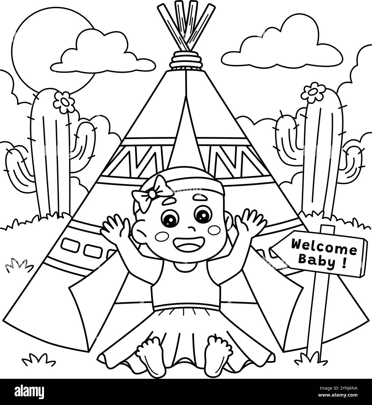 Baby Shower Baby Girl Celebration Coloriage page Illustration de Vecteur