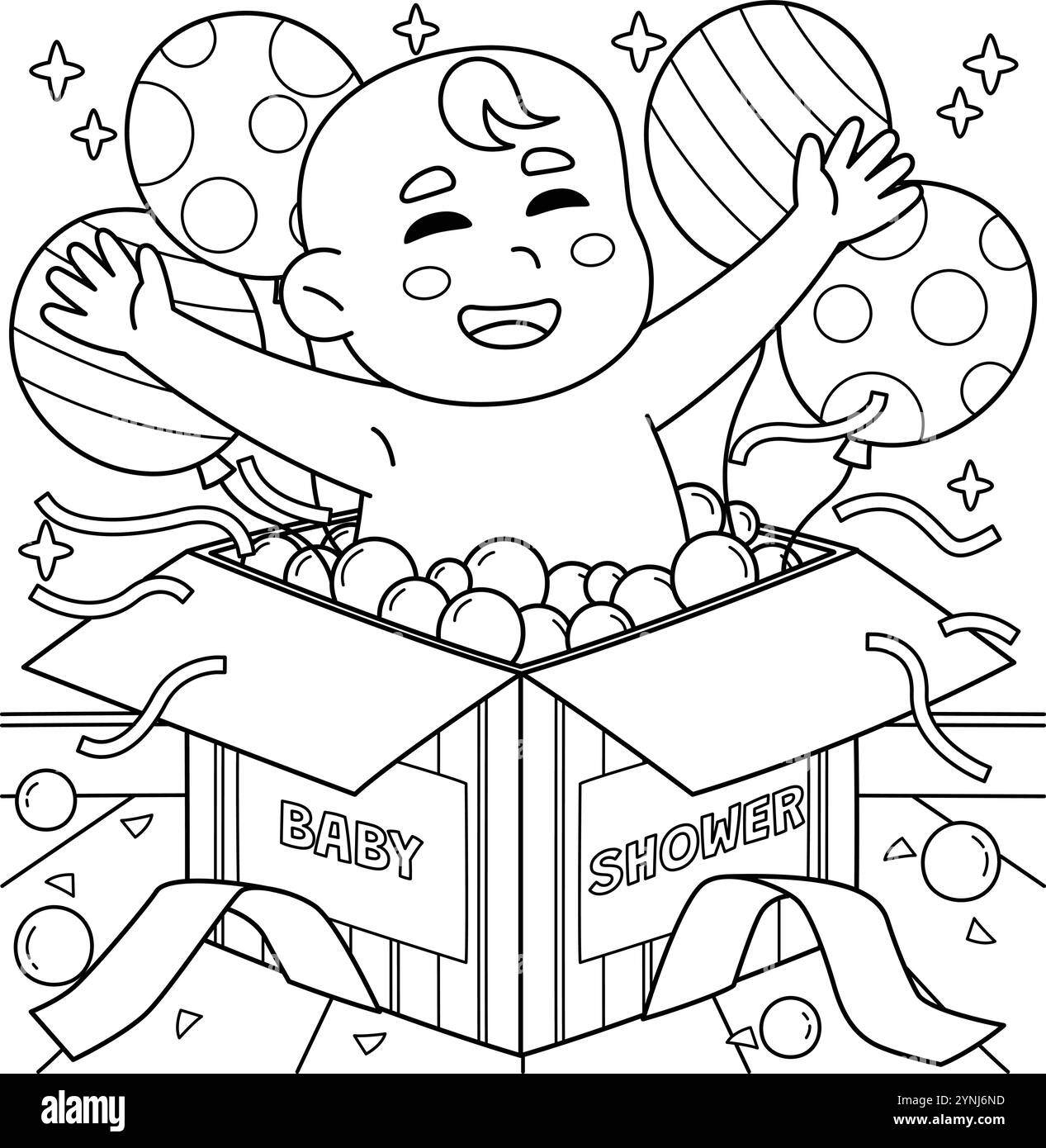 Baby Shower surprise Box Coloring page pour les enfants Illustration de Vecteur
