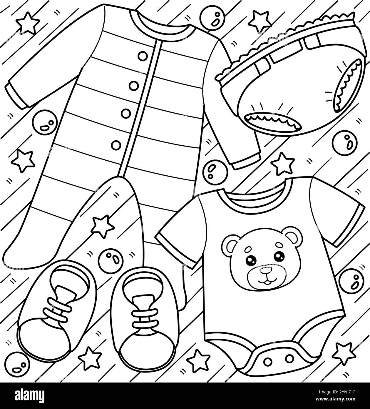 Baby Shower Boy vêtements Coloriage page pour enfants Illustration de Vecteur