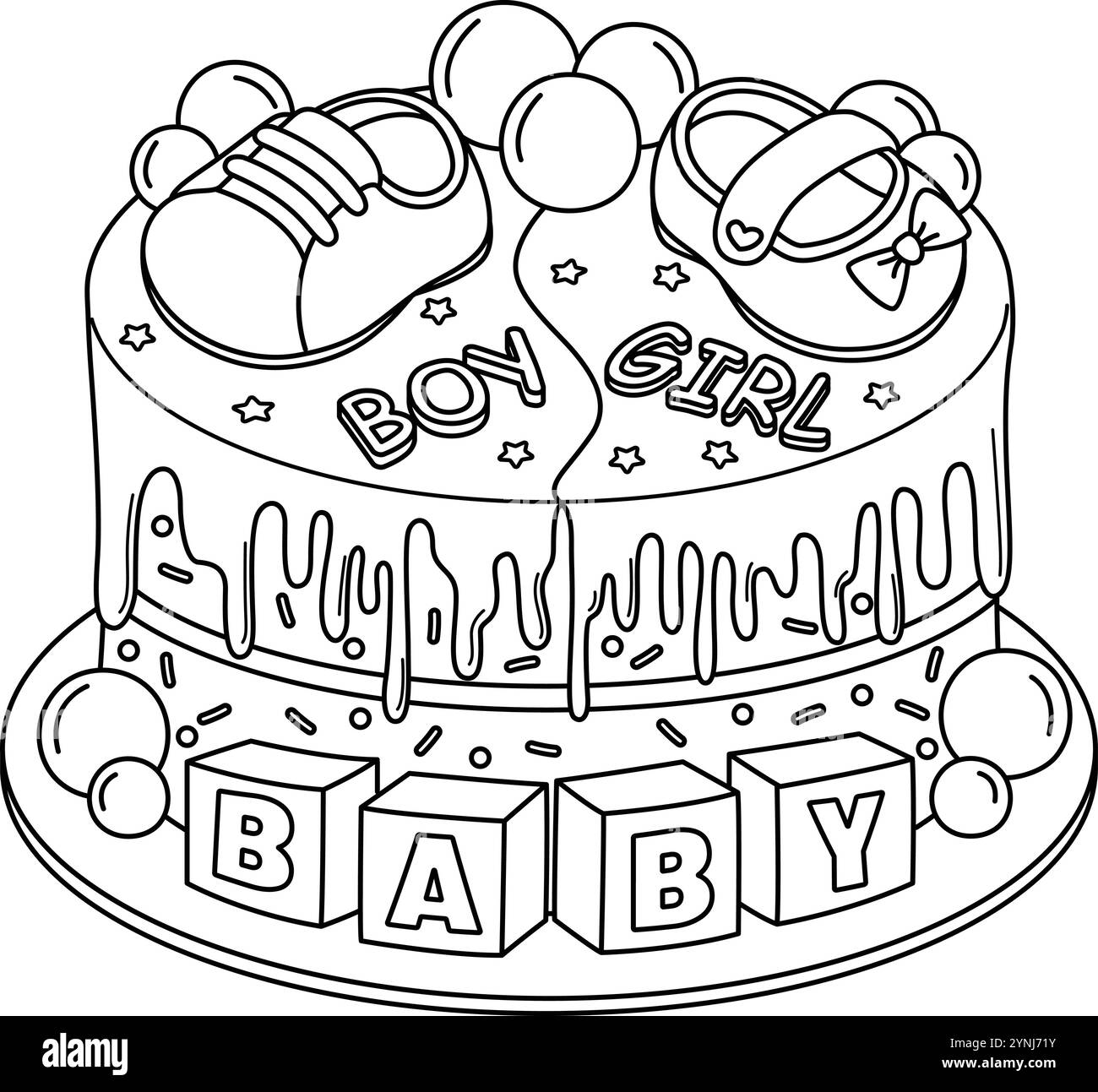 Page de coloration isolée de gâteau de douche de bébé pour les enfants Illustration de Vecteur