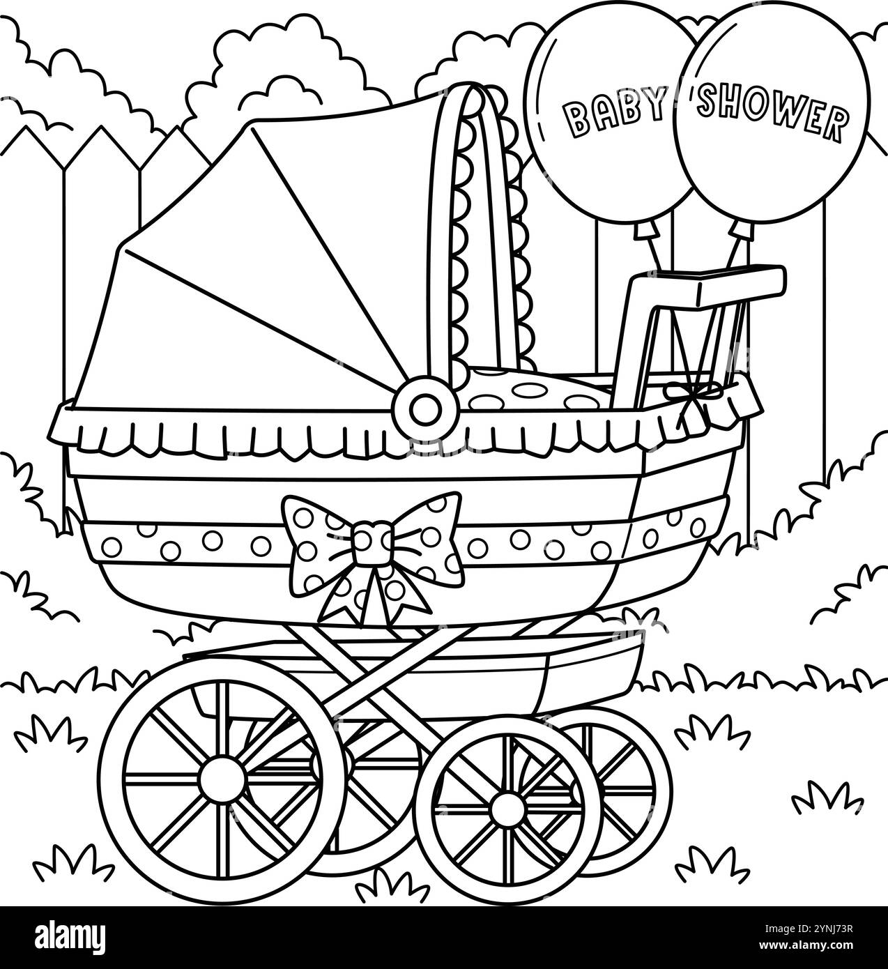 Page de coloration de poussette de douche de bébé pour les enfants Illustration de Vecteur