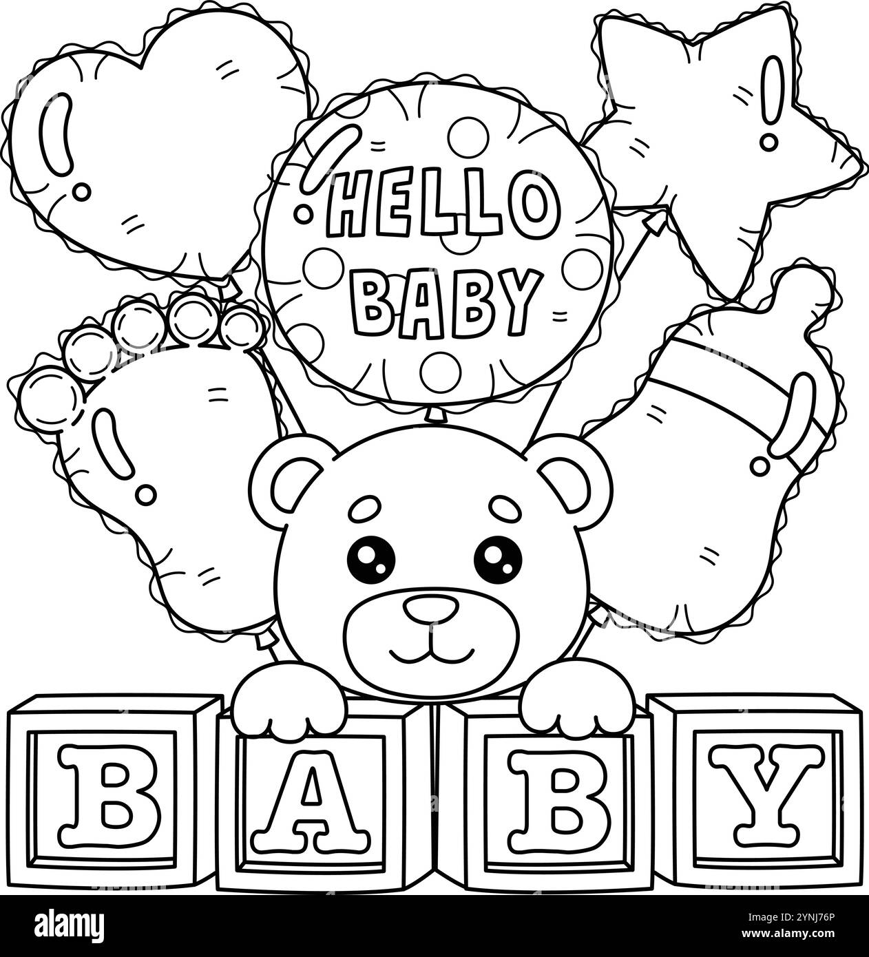 Baby Shower Balloon décoration coloration isolée Illustration de Vecteur