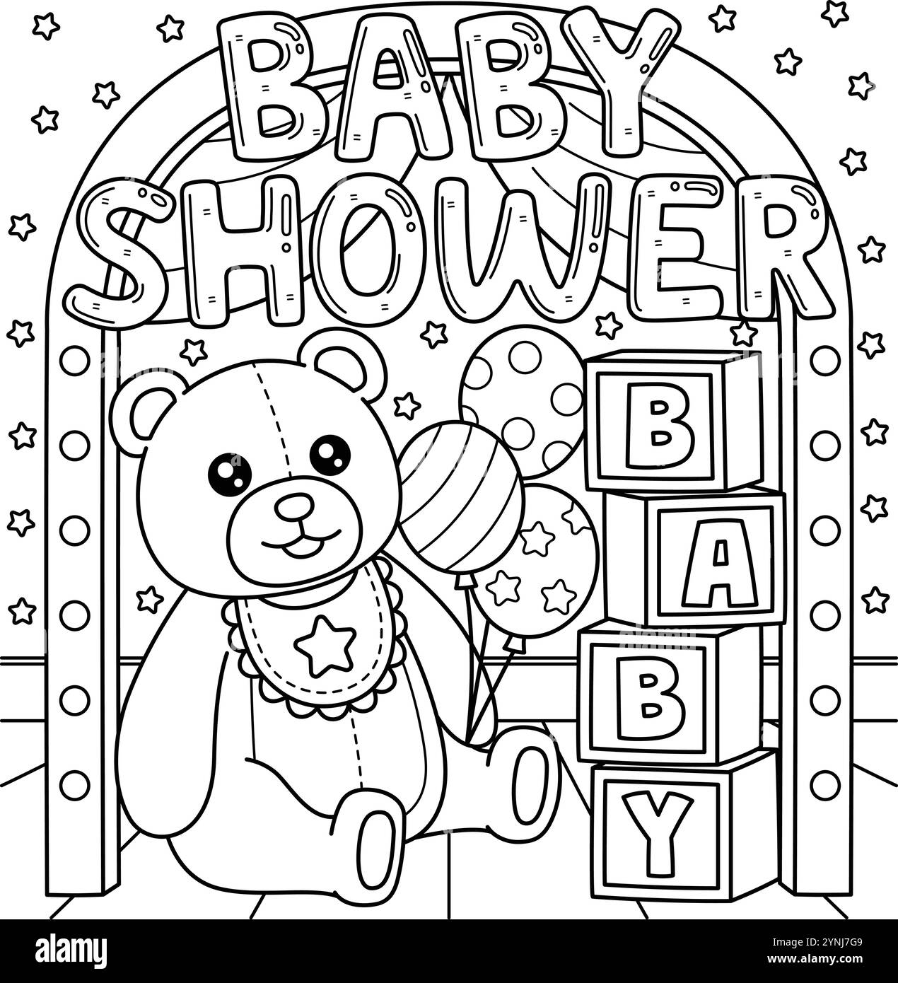 Page de coloration de décoration de douche de bébé pour les enfants Illustration de Vecteur