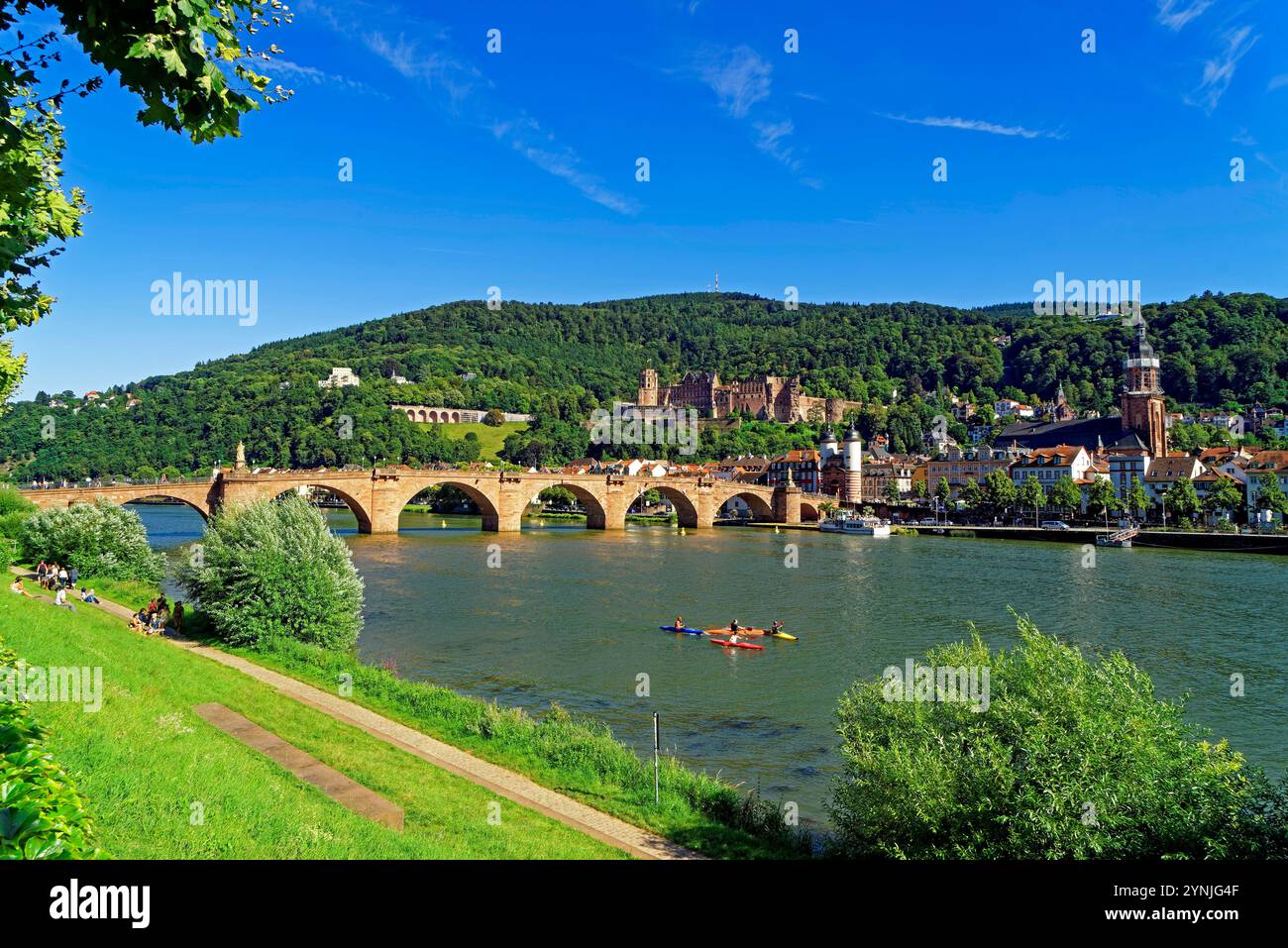 Heidelberg, Fluß, Neckar, Karl-Theodor-Brücke (Alte Brücke), Schloß Banque D'Images