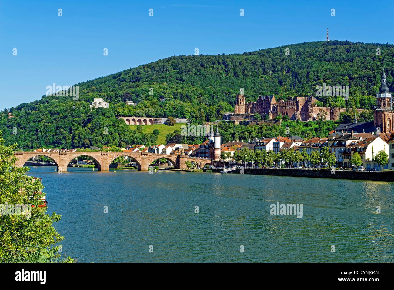 Heidelberg, Fluß, Neckar, Karl-Theodor-Brücke (Alte Brücke), Schloß Banque D'Images