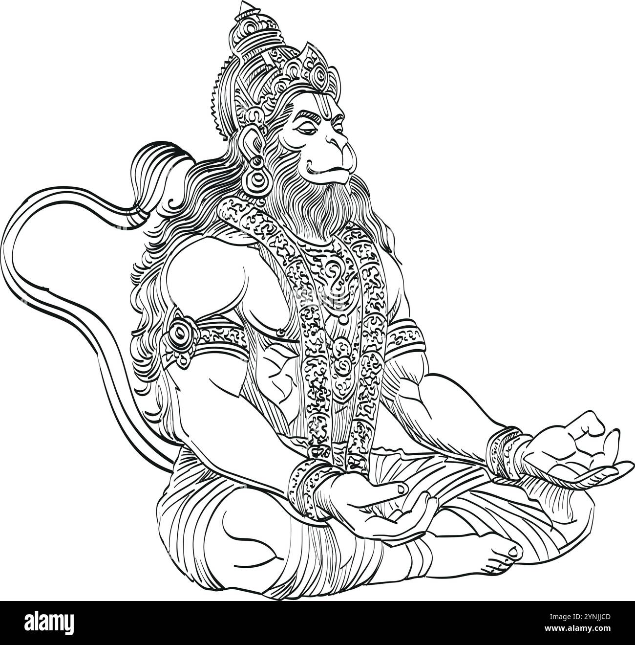 Hanuman également connu sous les noms de Maruti, Bajrangabali et Anjaneya, est une divinité dans l'hindouisme, vénérée comme une vanara divine. Illustration de Vecteur