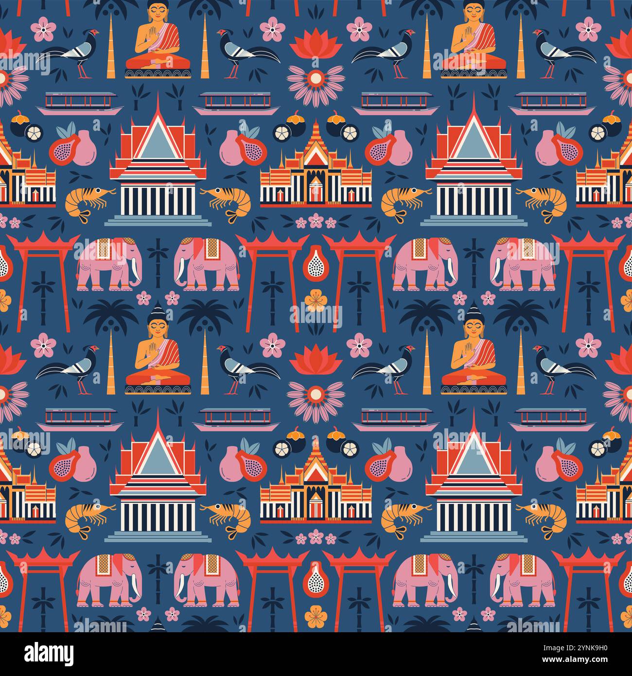 Voyage Thaïlande et Bangkok Seamless Pattern Illustration de Vecteur