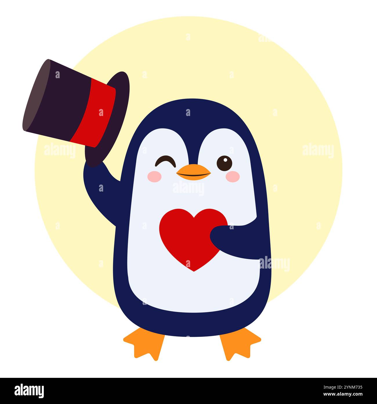 Gentil pingouin gentleman et coeur. Illustration plate simple vectorielle. Illustration de Vecteur