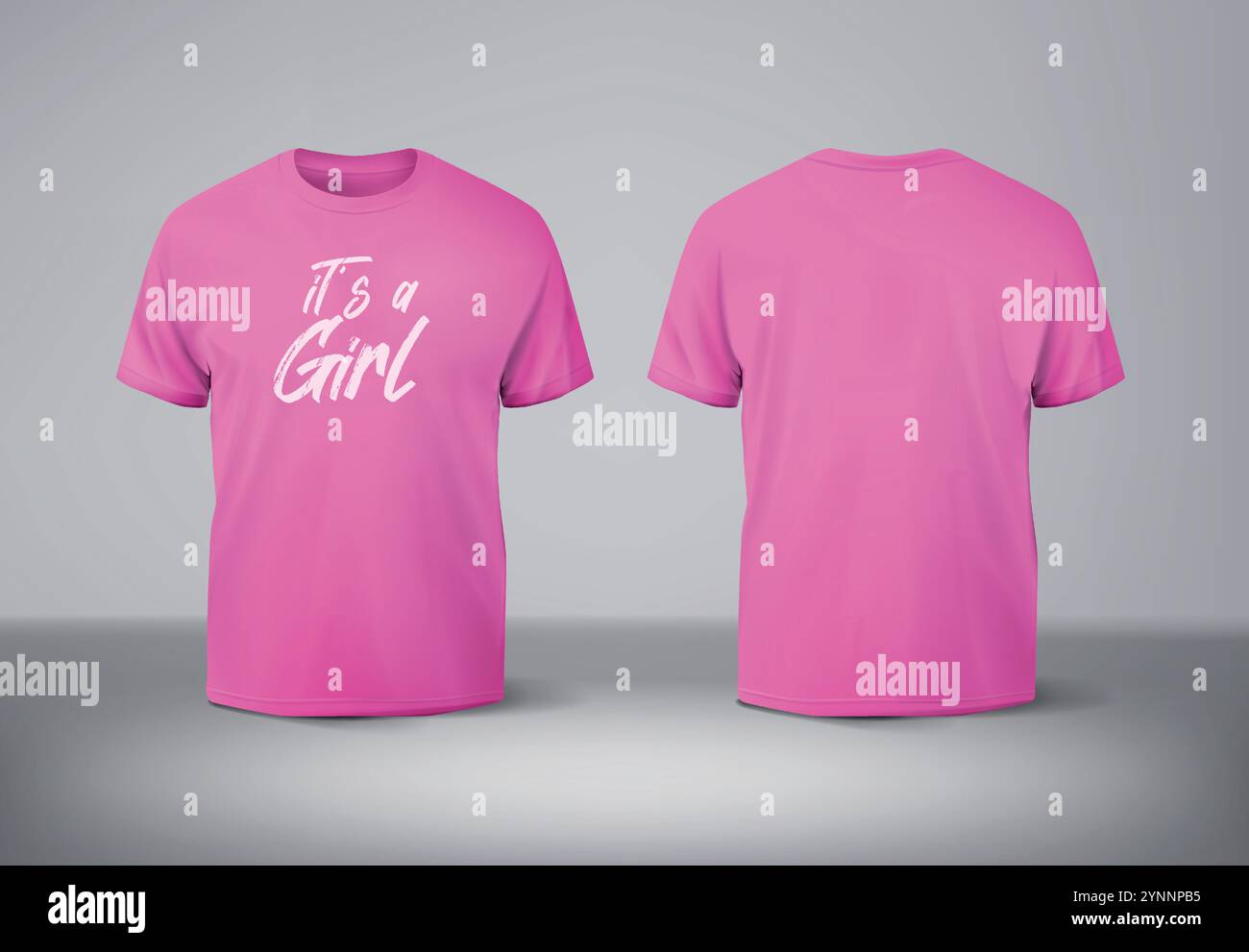 Modèle de t-shirt rose vierge devant et derrière. C'est une fille. Révélation du sexe Illustration de Vecteur