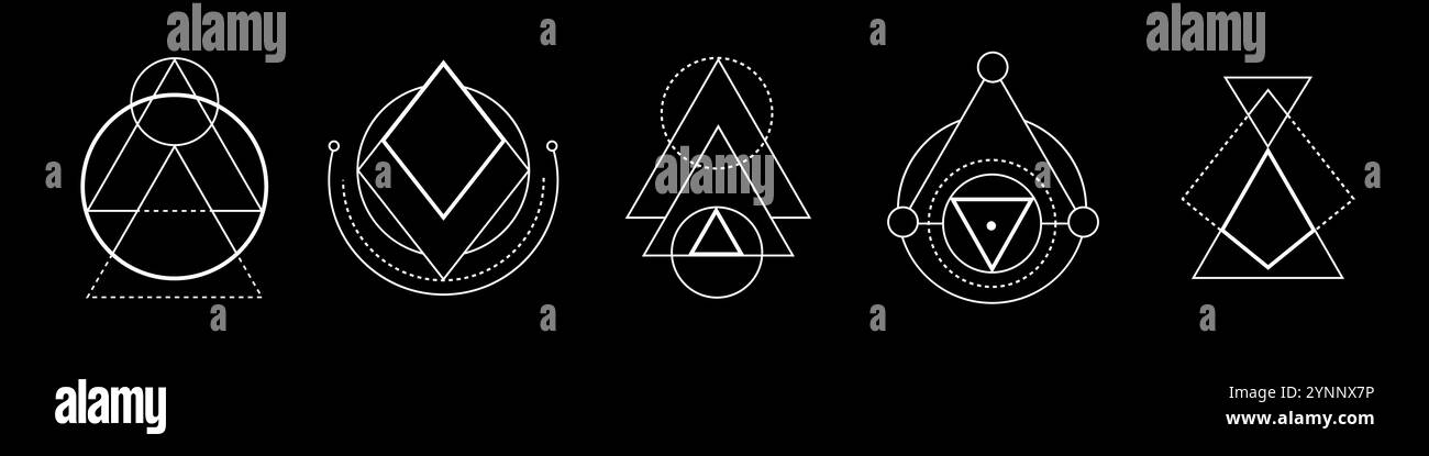 Triangle mystique avec symboles sacrés et formes géométriques. Illustration de Vecteur