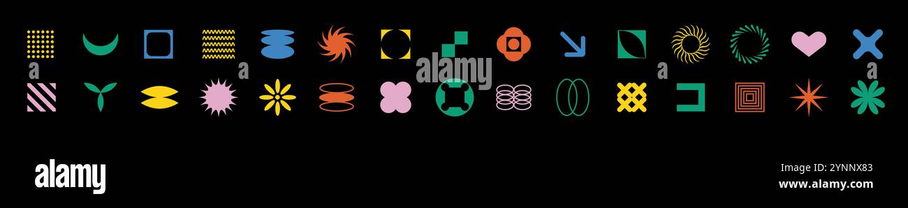 Formes géométriques simples et icônes dans un style brutaliste. Illustration de Vecteur