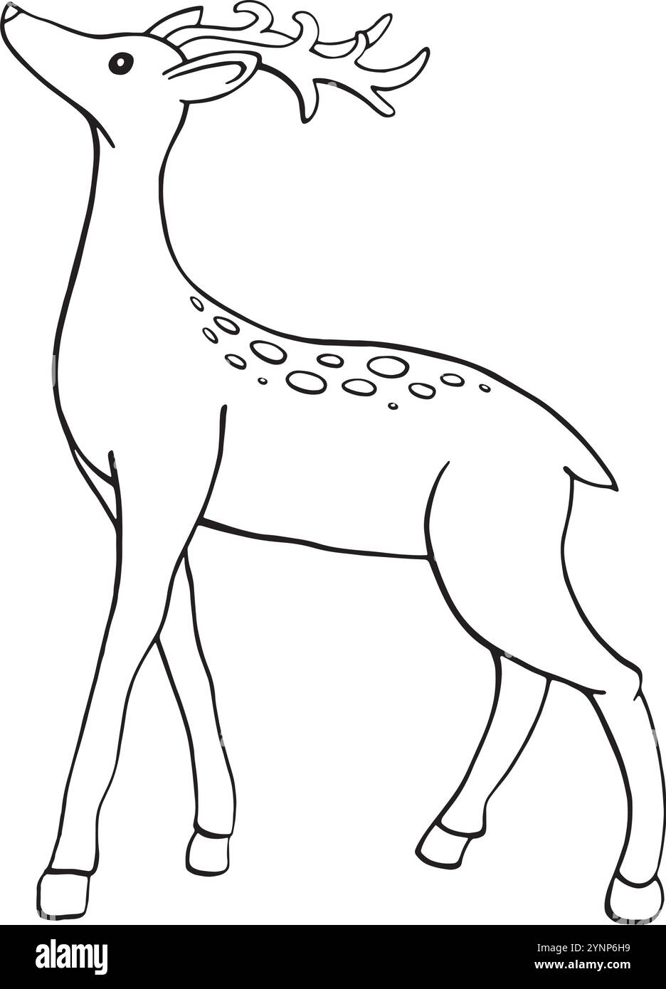 Cerf. Illustration animale élégante à contour d'encre. Idéal pour décor saisonnier naturel, page à colorier, cartes de Noël et de nouvel an, livres, voeux, impression Illustration de Vecteur