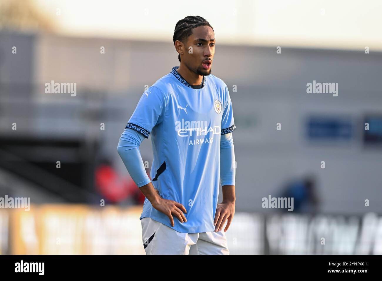 Manchester, Royaume-Uni. 26 novembre 2024. Kaden Braithwaite de Manchester City lors du match de l'UEFA Youth League à l'Academy Stadium de Manchester. Le crédit photo devrait se lire : Cody Froggatt/Sportimage crédit : Sportimage Ltd/Alamy Live News Banque D'Images