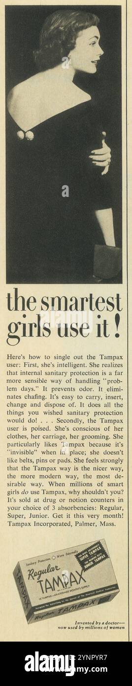 Publicité Tampax 1956 - 'les filles les plus intelligentes l'utilisent' Banque D'Images