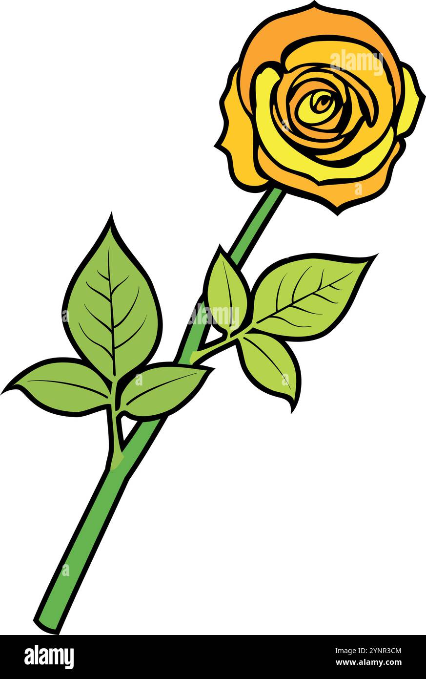 Dessin de couleur de fleur rose jaune. Usine rétro Illustration de Vecteur