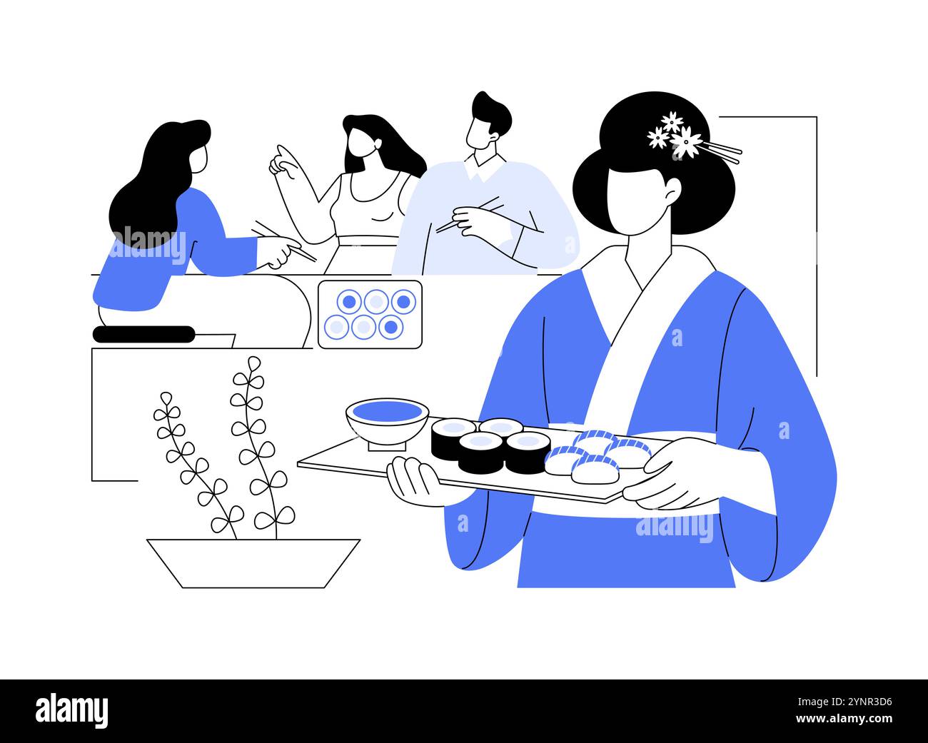 Servant des sushis isolés illustrations vectorielles de dessins animés. Illustration de Vecteur