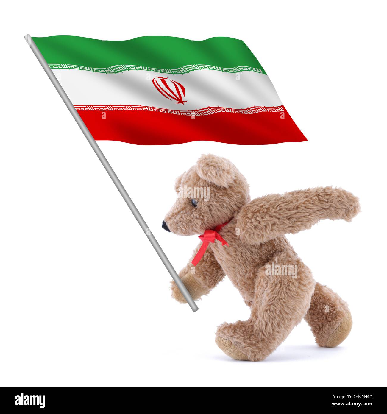 Drapeau de l'Iran porté par un ours en peluche mignon Banque D'Images