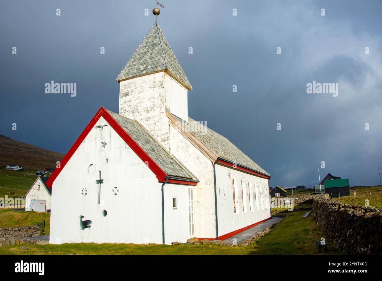 Église Vidareidi - Îles Féroé Banque D'Images