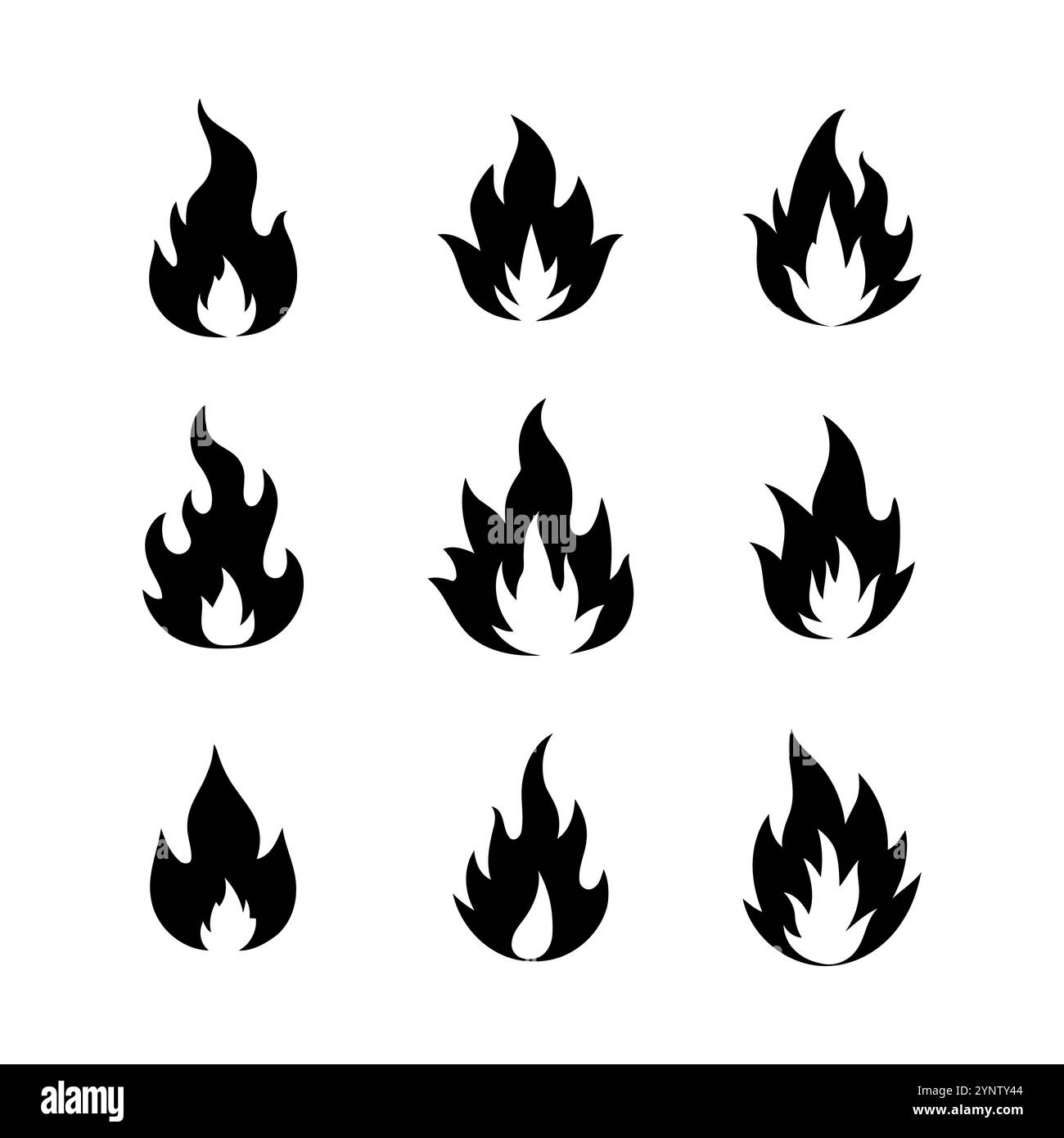 Conception d'illustration de feu dans le style plat, ensemble d'icônes de vecteur de feu. panneau d'avertissement d'incendie avec fond blanc. Illustration de Vecteur