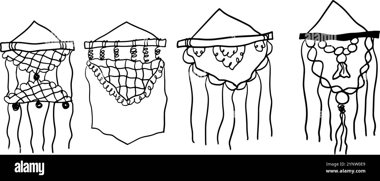 Ensemble macramé dessiné à la main | Doodle Vector for Craft Designs -parfait pour les bricolages et les décorations à la maison Illustration de Vecteur