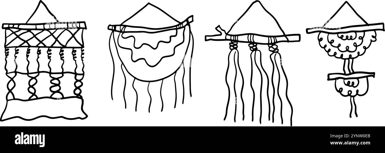 Ensemble macramé dessiné à la main | Doodle Vector for Craft Designs -parfait pour les bricolages et les décorations à la maison Illustration de Vecteur