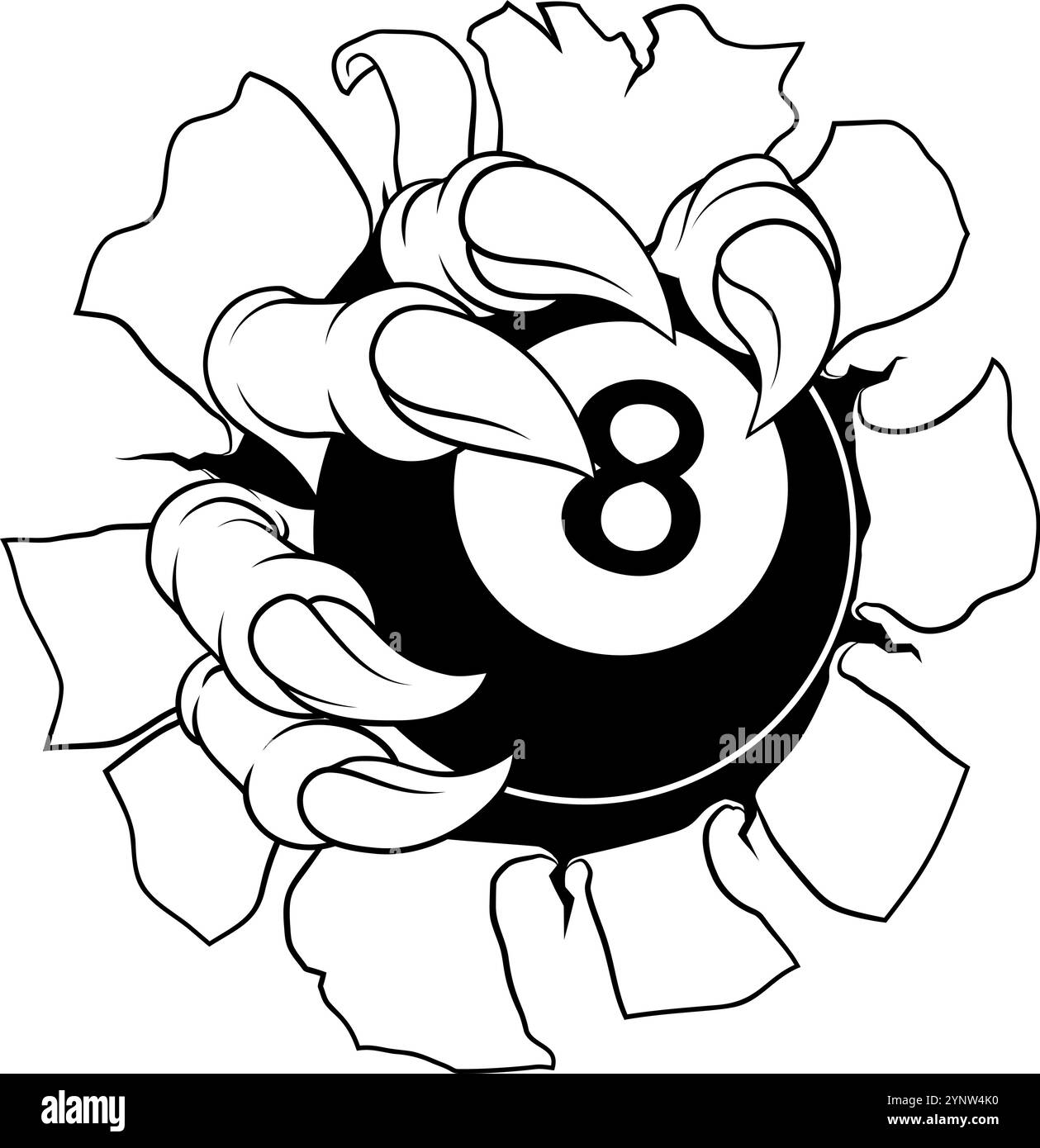 Pool Black huit ball Claw Cartoon Monster Hand Illustration de Vecteur