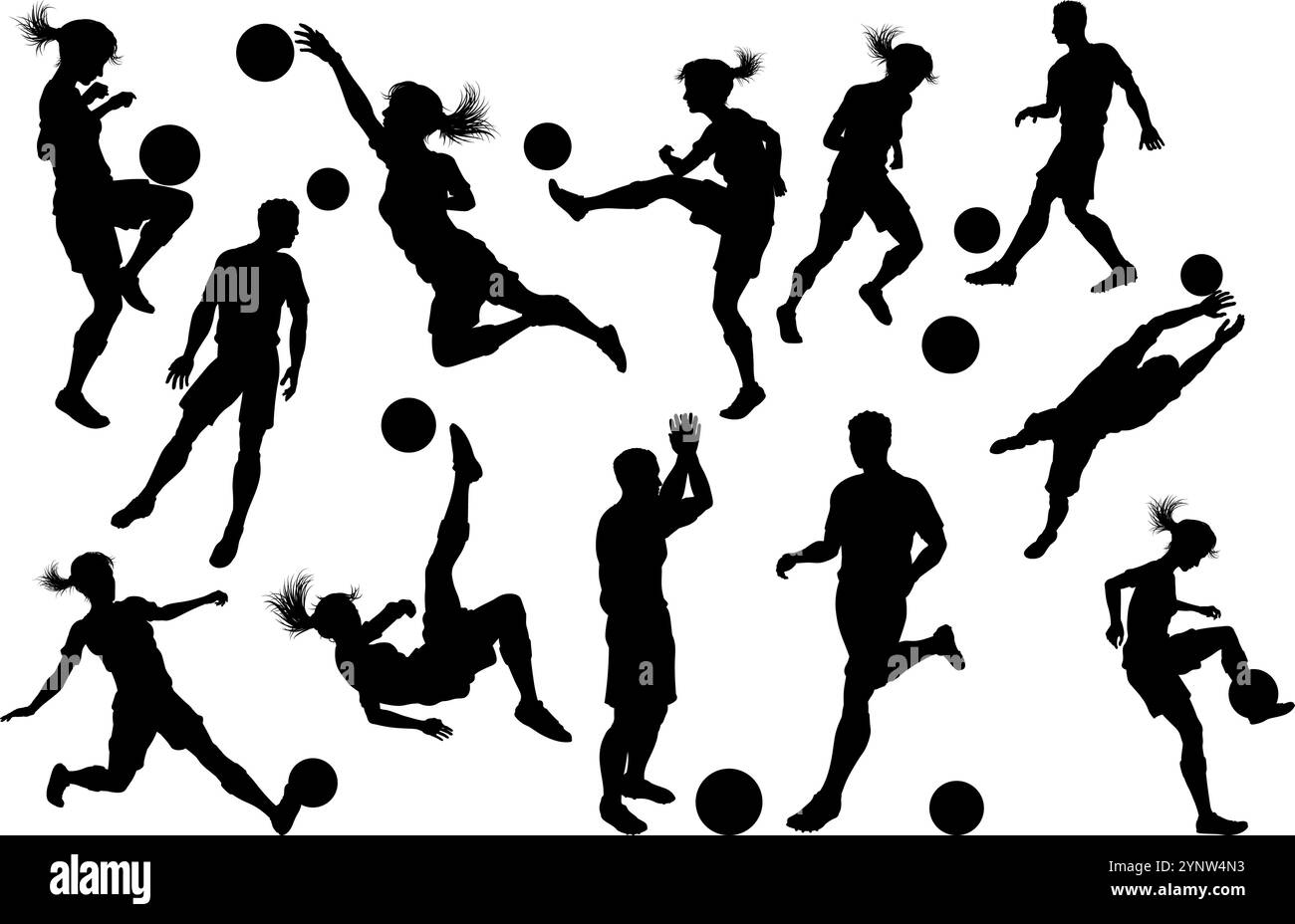 Soccer silhouettes ensembles mixtes 2024 A6-07 Illustration de Vecteur