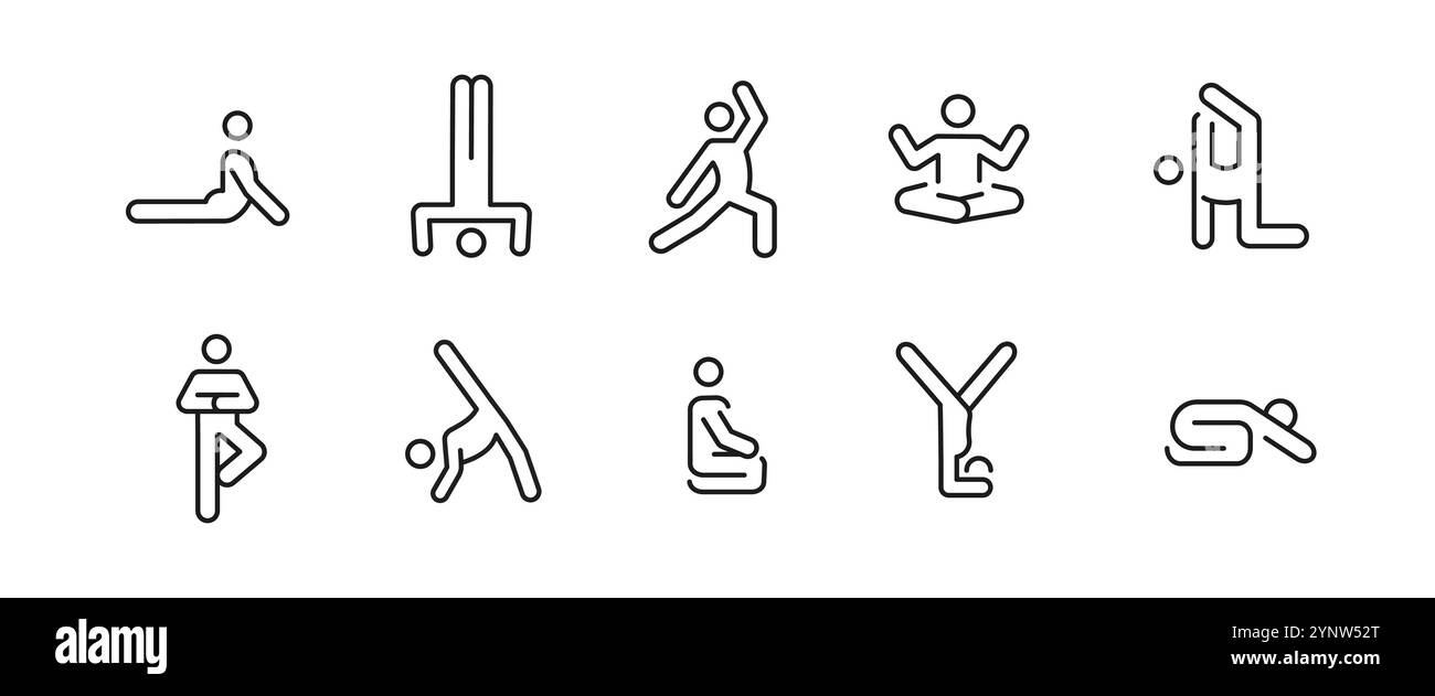 Jeu d’icônes de yoga Illustration de Vecteur