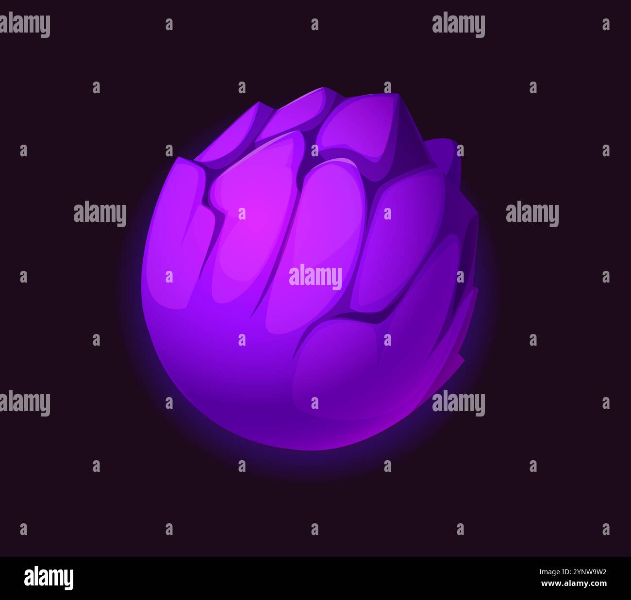 Planète pourpre de dessin animé de l'espace extraterrestre ou de la galaxie fantastique, icône vectorielle. Mystérieuse planète extraterrestre avec paysage de terrain violet de glace luisante au néon ou de roches en pierre pour galaxie fantastique et jeu d'aventure extraterrestre Illustration de Vecteur