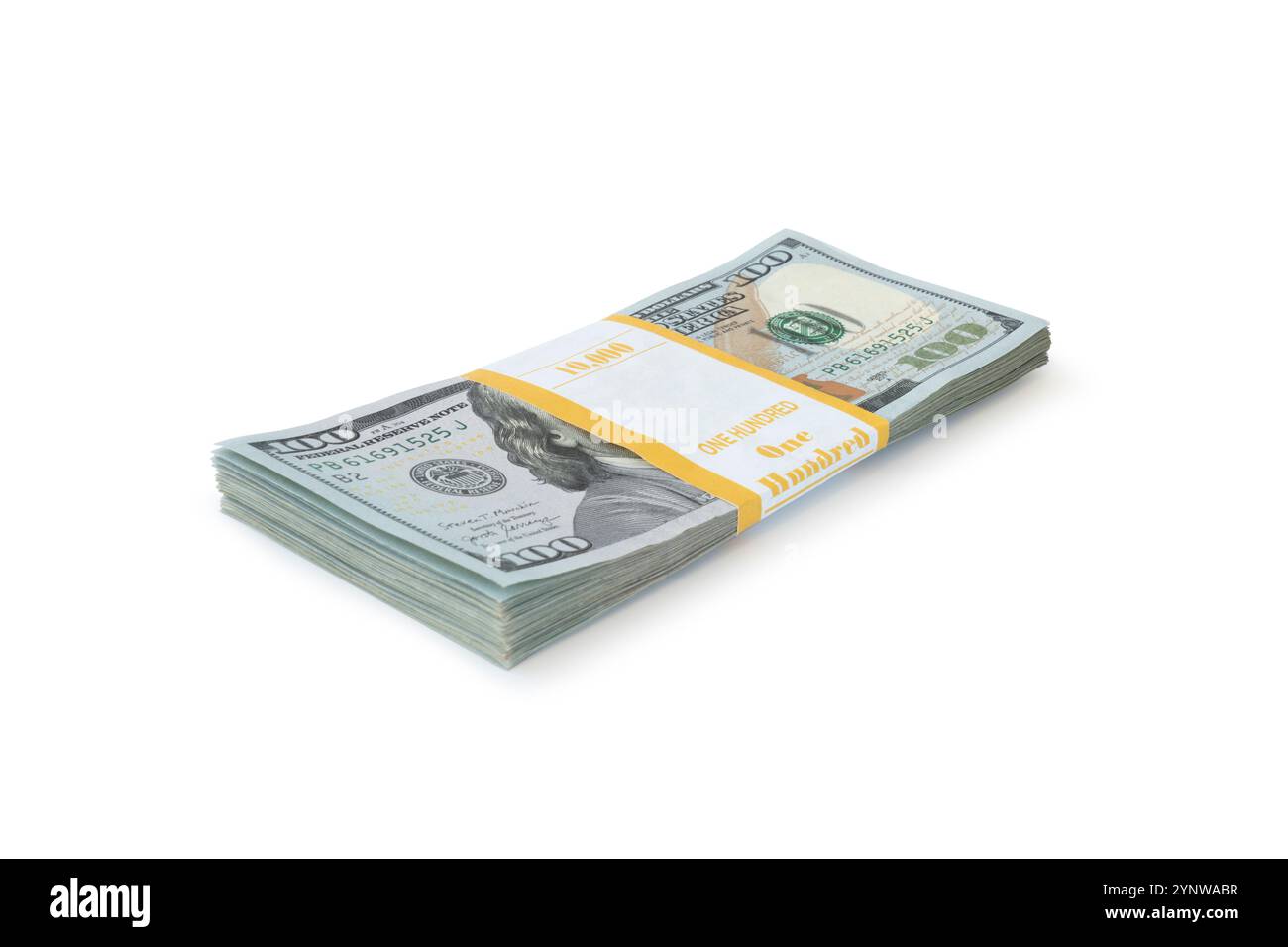 Dollars américains isolés sur fond blanc. Un paquet d'argent américain dans un paquet Banque D'Images