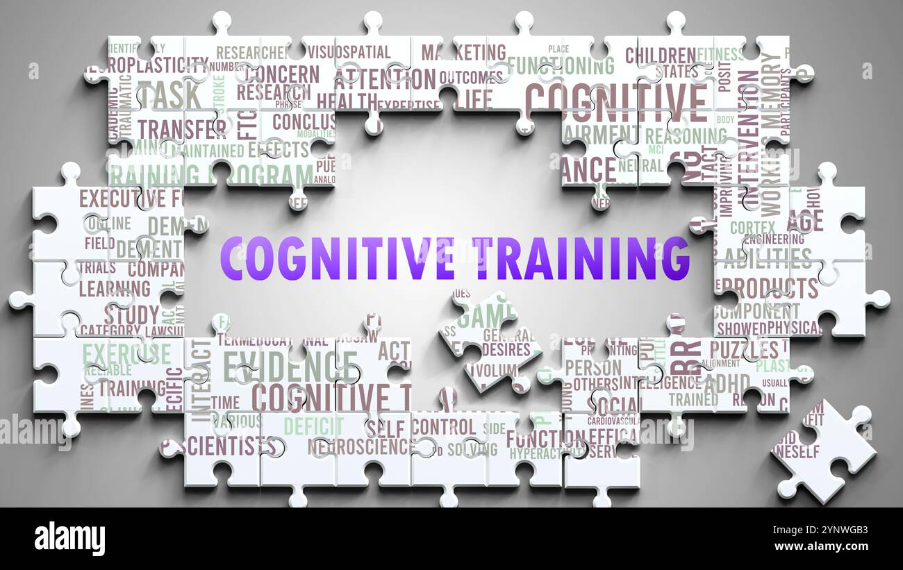 L'entraînement cognitif est un sujet complexe, lié à d'autres sujets importants. Banque D'Images