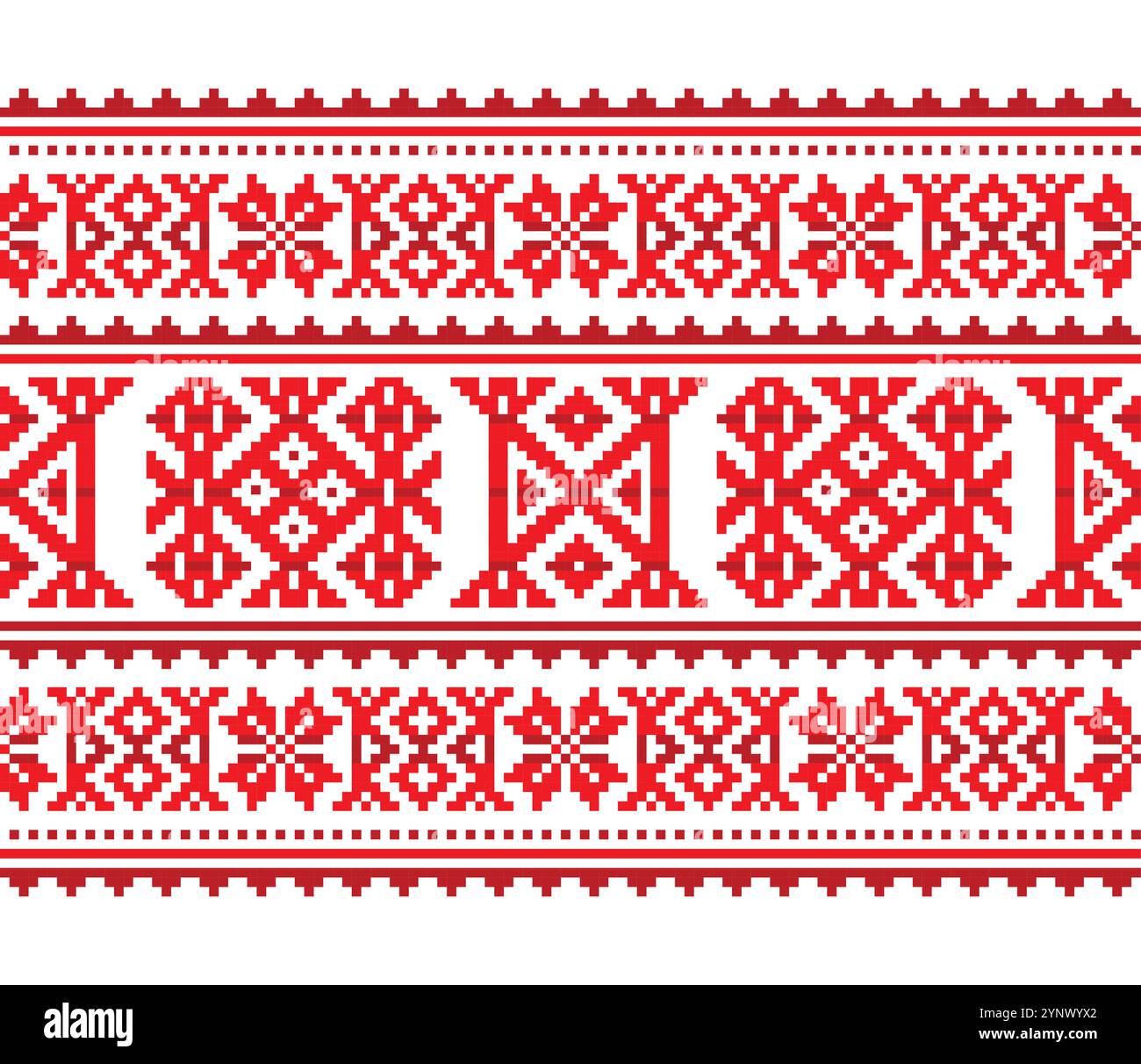 Hiver ou Noël style Sami folk art vecteur rouge et blanc modèle sans couture. Non généré par IA Illustration de Vecteur