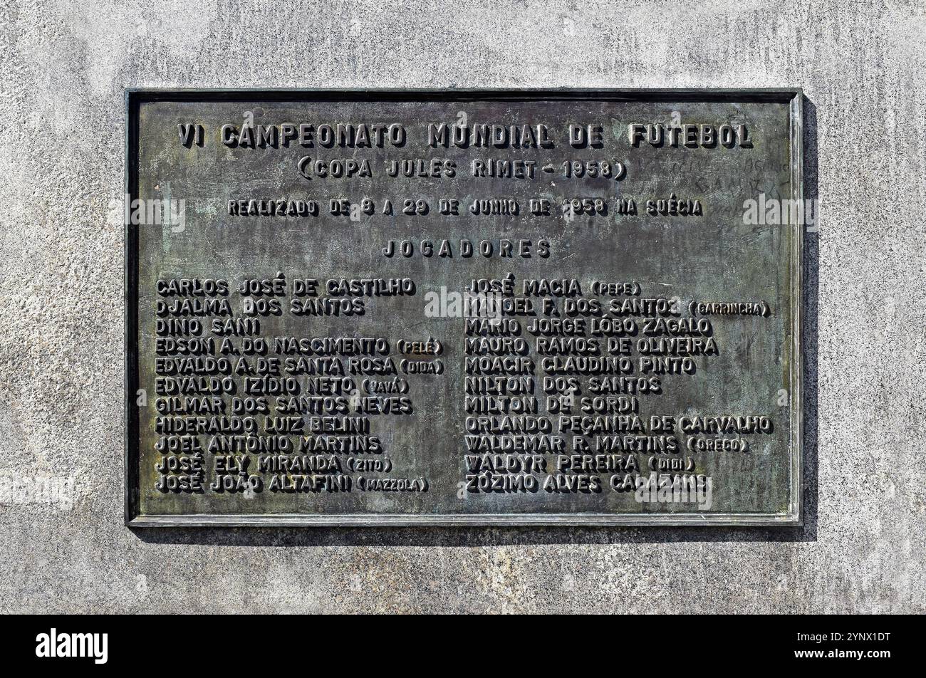 RIO DE JANEIRO, BRÉSIL - 26 novembre 2024 : plaque commémorative de la victoire du Brésil à la Coupe du monde 1958 Banque D'Images