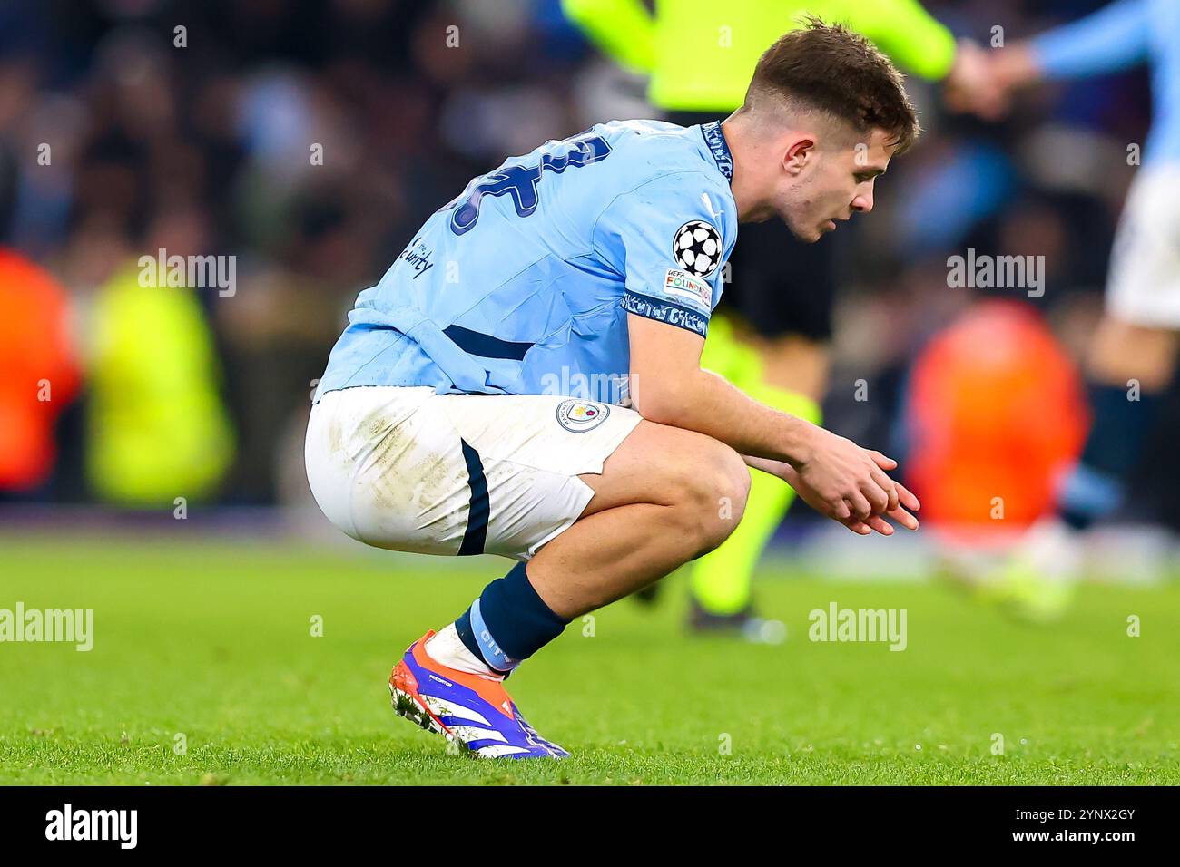 Manchester, Royaume-Uni. 26 novembre 2024. James McAtee de Manchester City à temps plein lors du Manchester City FC v Feyenoord UEFA Champions League Round 1 League match au stade Etihad Stadium, Manchester, Angleterre, Royaume-Uni le 26 novembre 2024 Credit : Every second Media/Alamy Live News Banque D'Images