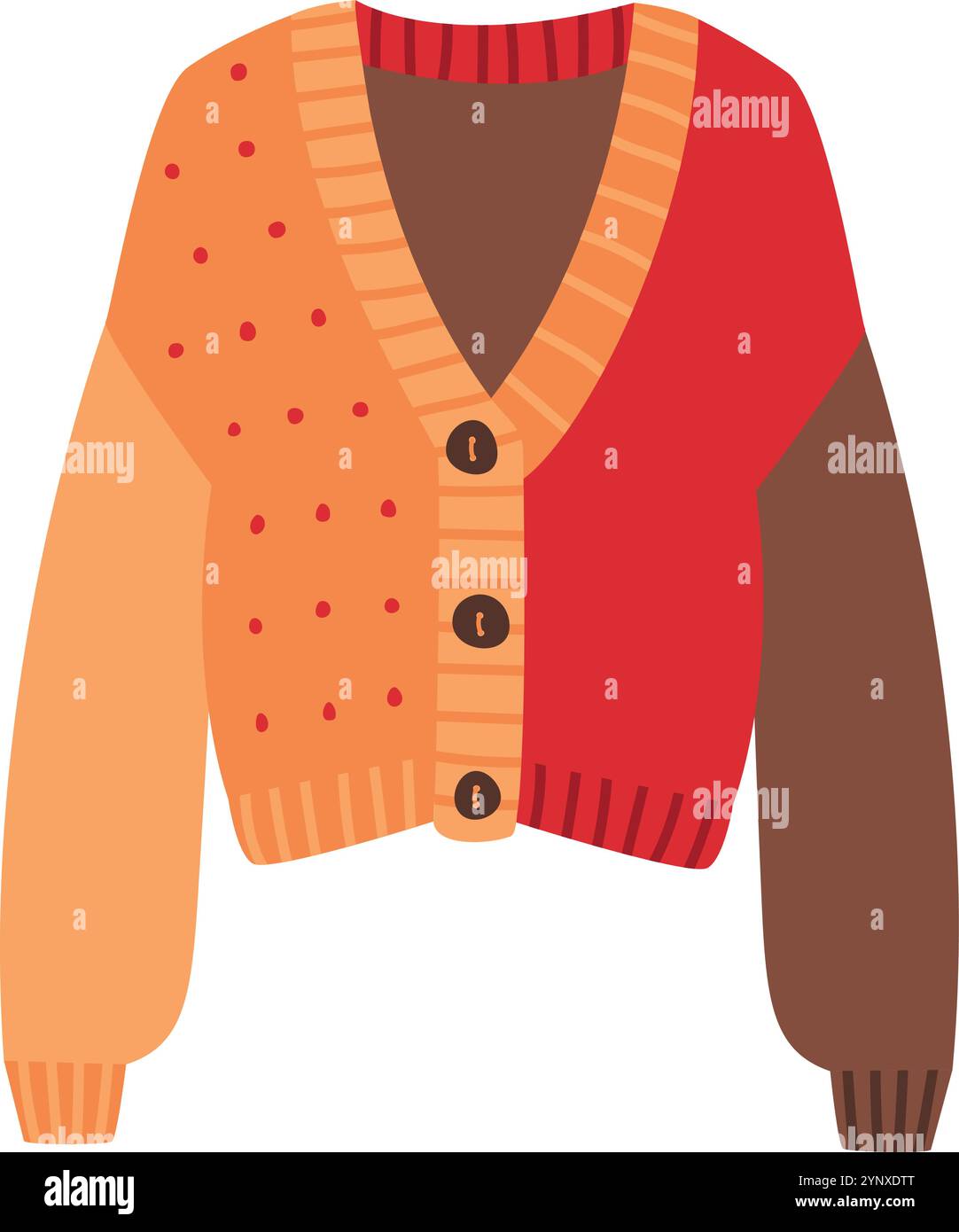 Un pull coloré avec une section rouge et orange et une section marron Illustration de Vecteur