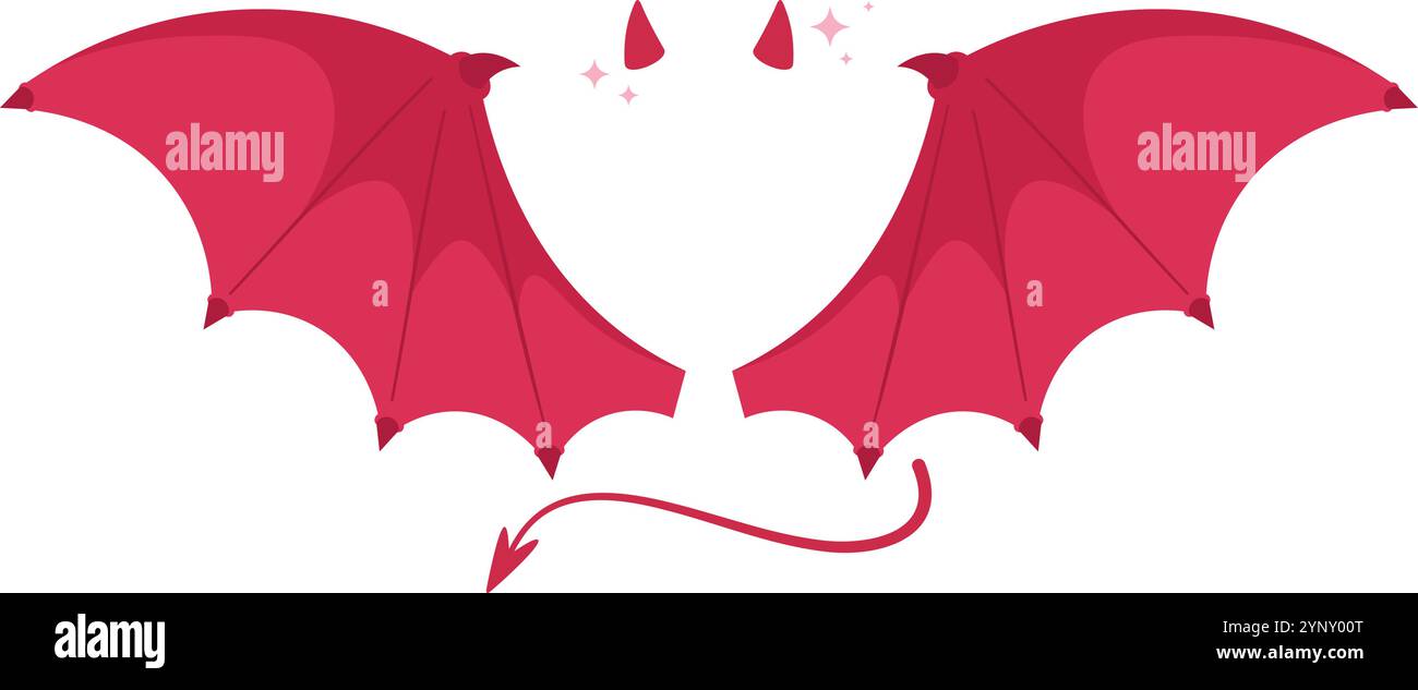 Un dragon rouge avec deux cornes sur la tête. Les ailes sont longues et rouges. Le dragon est un symbole du mal et est souvent associé à Halloween et autres d Illustration de Vecteur