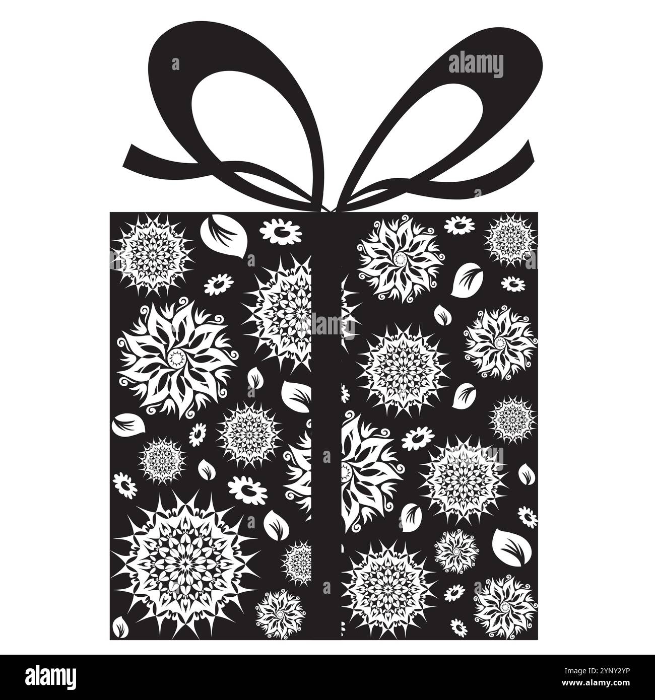 Boîte cadeau avec motif Mandala et ruban en noir et blanc Illustration de Vecteur