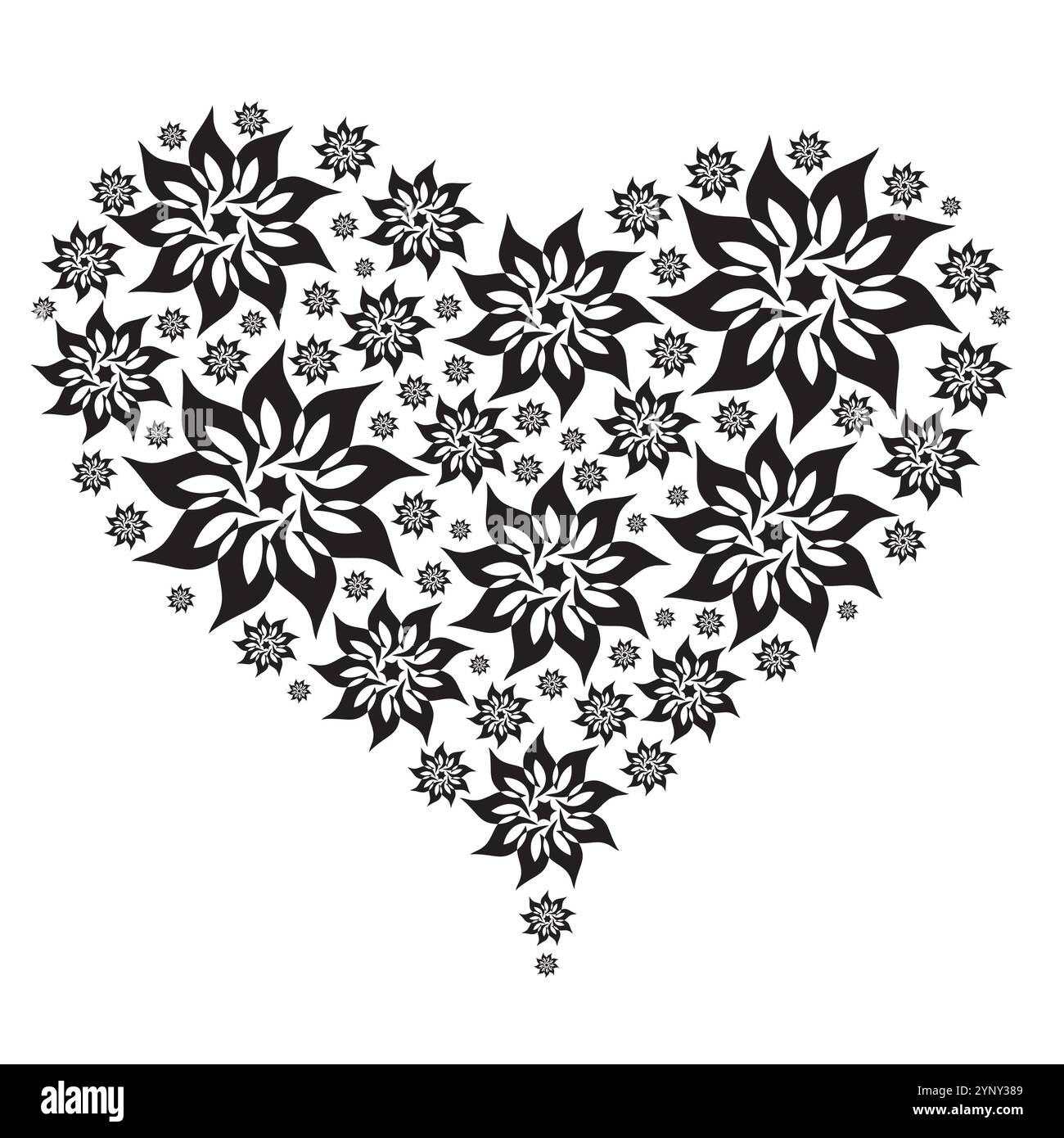 Silhouette Big Heart en Mandalas noir et blanc Illustration de Vecteur